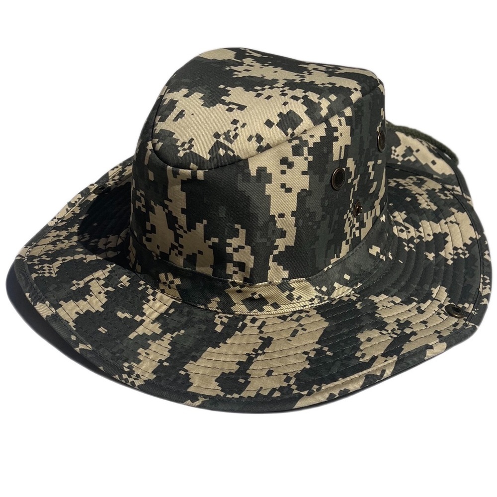 Boonie wide brim green and brown digital camouflage neck flap cover bucket hat
